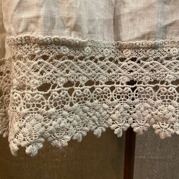 Stella Rosa Pure Linen Ecru Shift Dress w/Lace Edged Sleeves & Hem sz: XS-M - Picture 5 of 10